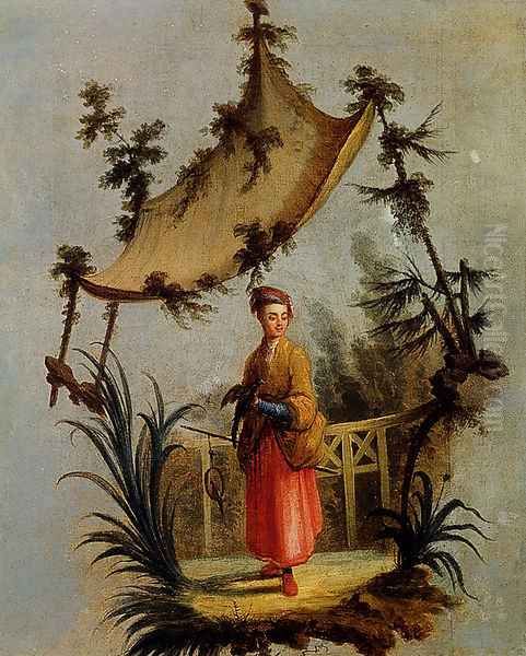 A Woman With A Bird Oil Painting by Jean-Baptiste Le Prince