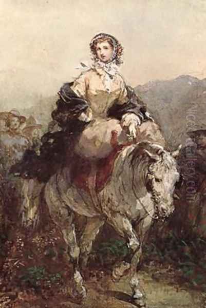 Young Woman on a Horse Oil Painting by Eugene Louis Lami