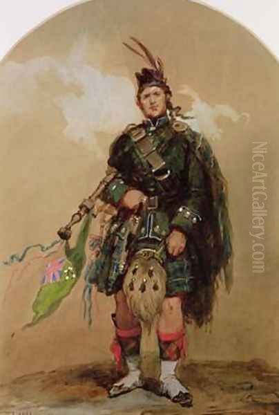 A Piper of the 79th Highlanders at Chobham Camp in 1853 Oil Painting by Eugene Louis Lami