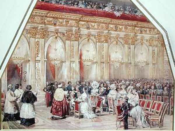 The Marriage of Ferdinand Philippe 1810-42 duc dOrleans and Helene Louise de Mecklembourg 1814-58 in the Grand Chapel of Fontainebleau Oil Painting by Eugene Louis Lami