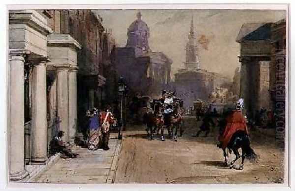 Trafalgar Square from Pall Mall Oil Painting by Eugene Louis Lami