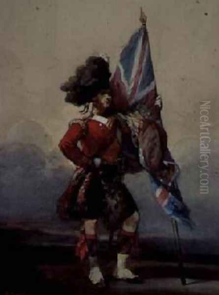 An Ensign of the 75th Highlanders Oil Painting by Eugene Louis Lami