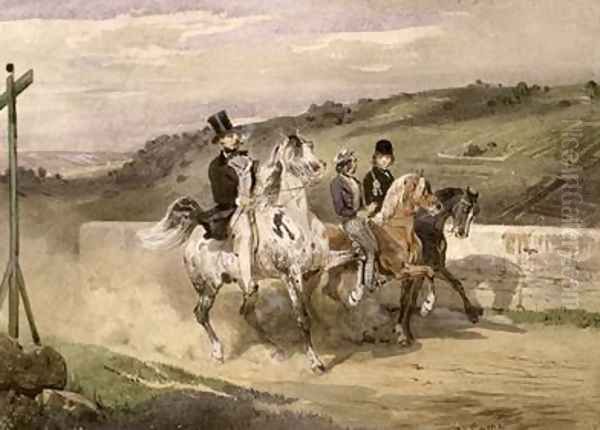 Horace Vernet and his Children Riding in the Country Oil Painting by Eugene Louis Lami