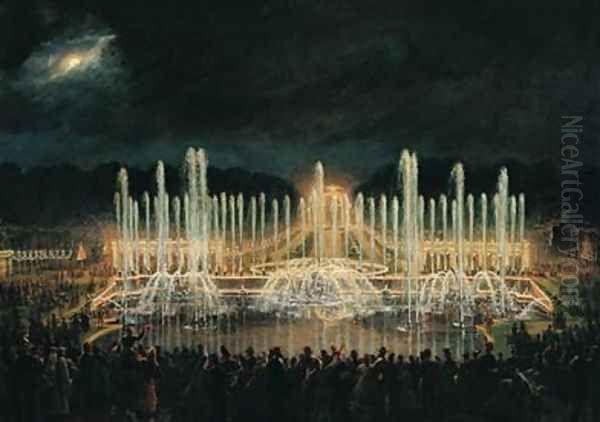 Illuminated Fountain Display in the Bassin de Neptune in Honour of Prince Francisco de Assisi de Bourbon 1822-1902 Oil Painting by Eugene Louis Lami