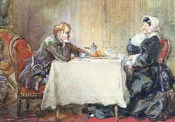 Alfred de Musset 1810-57 and George Sand 1804-76 at the Table Oil Painting by Eugene Louis Lami