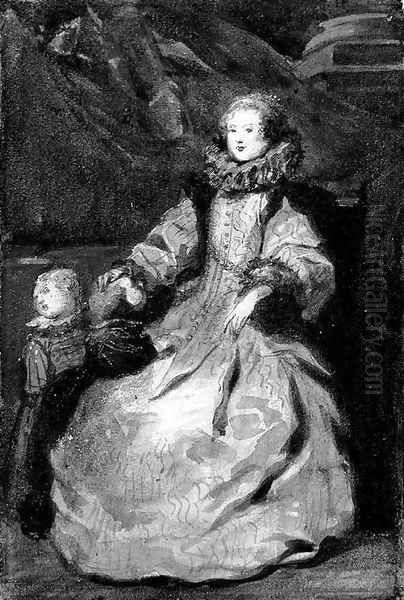 Portrait of Marchesa Catarina Durazzo-Adorno and her two children, after Van Dyck Oil Painting by Eugene Louis Lami