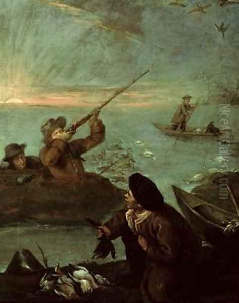 Hunters Shooting at Ducks Oil Painting by Pietro Longhi