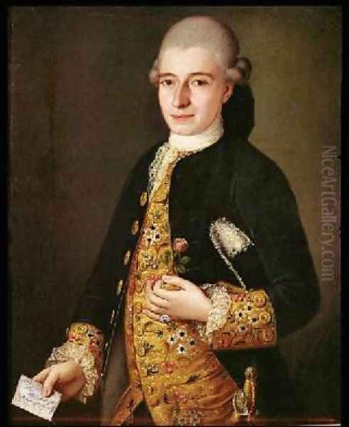 Portrait of a Gentleman with a Rose Buttonhole Oil Painting by Pietro Longhi