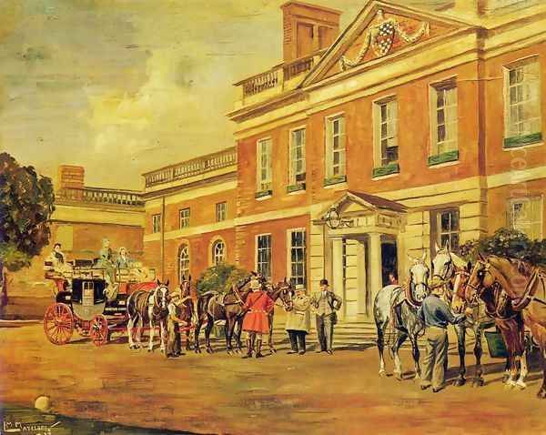 A Coach and Four Outside a Country House Oil Painting by Molly M. Latham