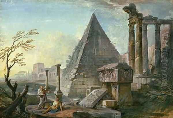 Pyramid of Caius Cestius at Rome Oil Painting by Jean-Baptiste Lallemand