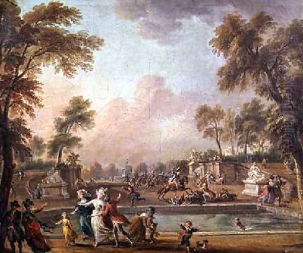 The Charge of the Prince of Lambesc 1751-1825 in the Tuileries Gardens Oil Painting by Jean-Baptiste Lallemand