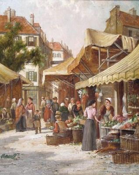 The Vegetable Market, Paris Oil Painting by William Raymond Dommersen