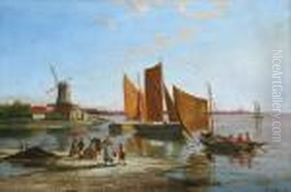 Schiedam - On The Scheldt, Holland Oil Painting by William Raymond Dommersen