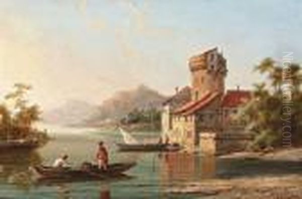 Vissers Boten Op Een Mediterraan Meer Oil Painting by William Raymond Dommersen