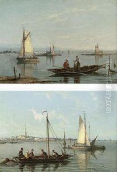 View Of Schiedam Near The Scheldt; And The Lighthousetussendam Oil Painting by William Raymond Dommersen