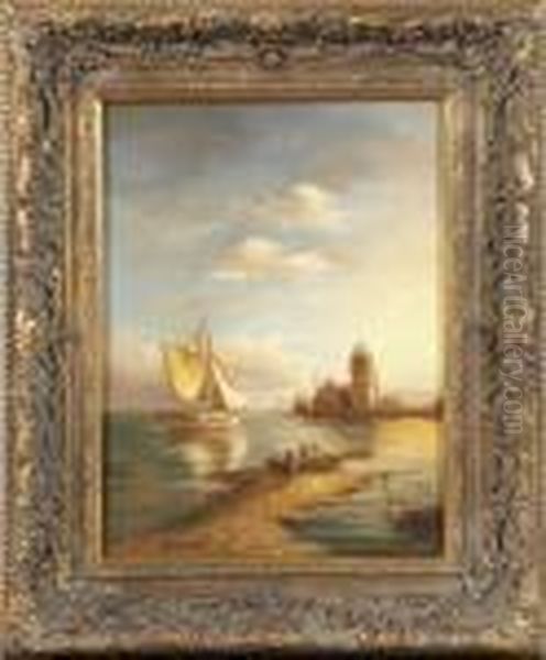 Seascape With View Of A Castle Oil Painting by William Raymond Dommersen