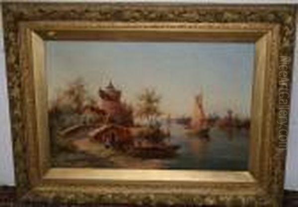 River View Entitled On Reverse The Toll House Oil Painting by William Raymond Dommersen