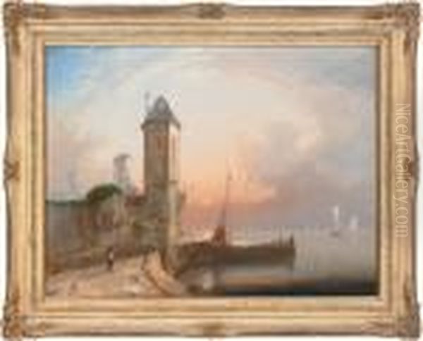 Sunset By The Quay Oil Painting by William Raymond Dommersen