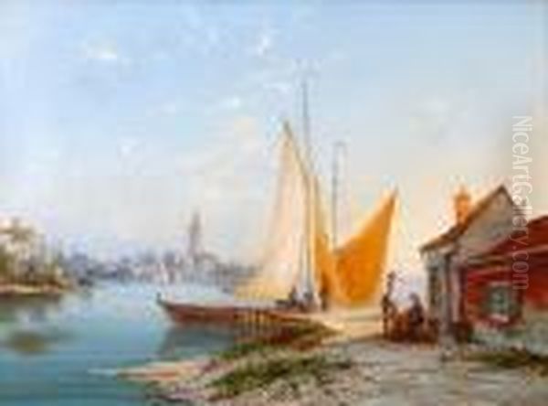 Maastorp On The Maas, Holland Oil Painting by William Raymond Dommersen