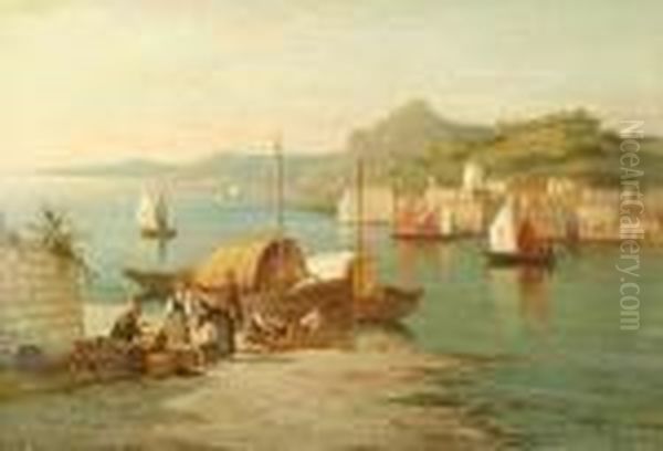 Italian Coastal Scene Oil Painting by William Raymond Dommersen