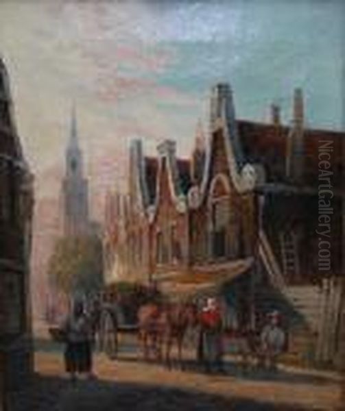 Dutch Town Oil Painting by William Raymond Dommersen