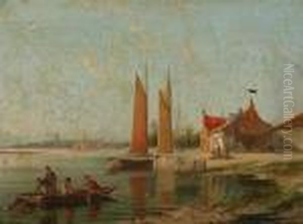 On The Amstel, Amsterdam Oil Painting by William Raymond Dommersen