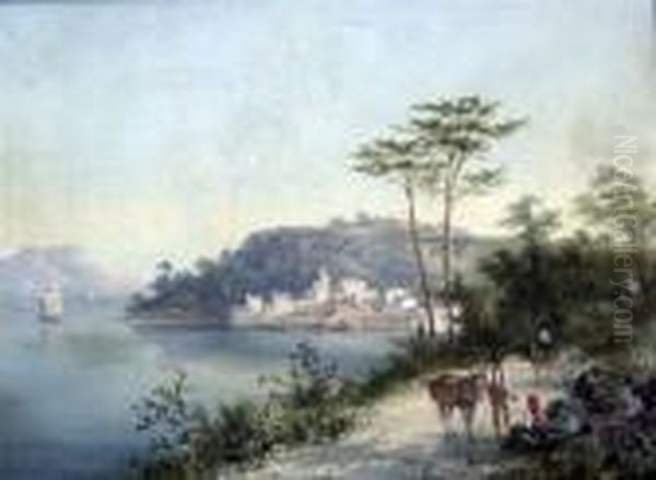 Italian Lake Scene Oil Painting by William Raymond Dommersen