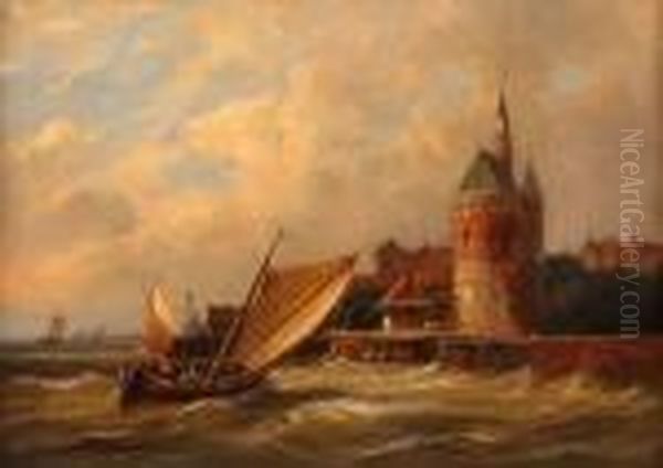 Dutch Coastal Scene Oil Painting by William Raymond Dommersen