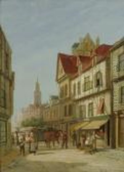 Continental Street Scene Oil Painting by William Raymond Dommersen