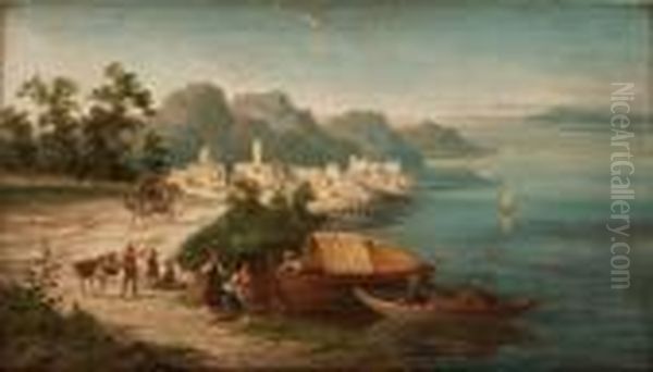 Fiskare Pa Stranden Oil Painting by William Raymond Dommersen