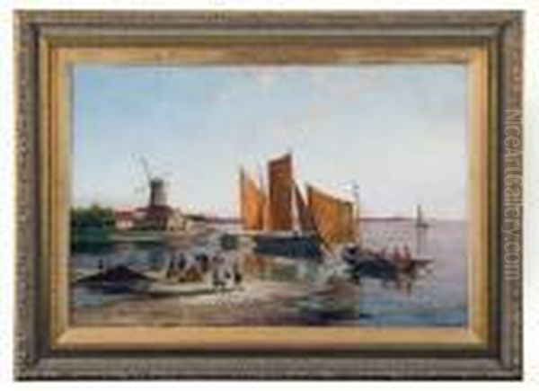 Schiodam On The Scheldt, Holland Oil Painting by William Raymond Dommersen