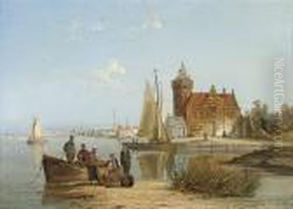 The House De Vraag. On The Amstel, Amsterdam Oil Painting by William Raymond Dommersen