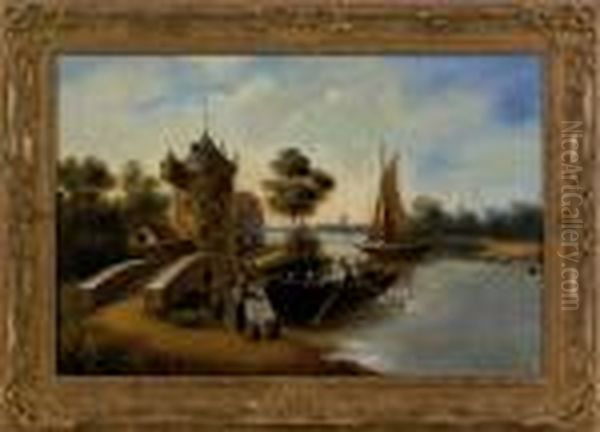 Canal Scene Oil Painting by William Raymond Dommersen