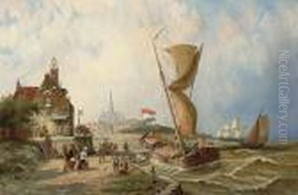 Boarding The Ferry Oil Painting by William Raymond Dommersen