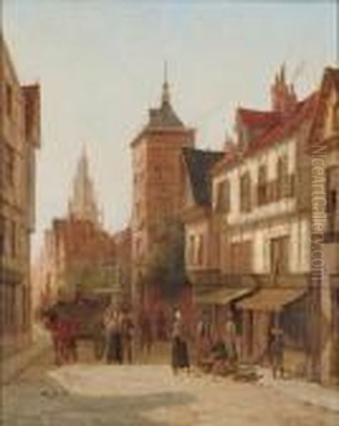 Rue Latour, Bruges Oil Painting by William Raymond Dommersen