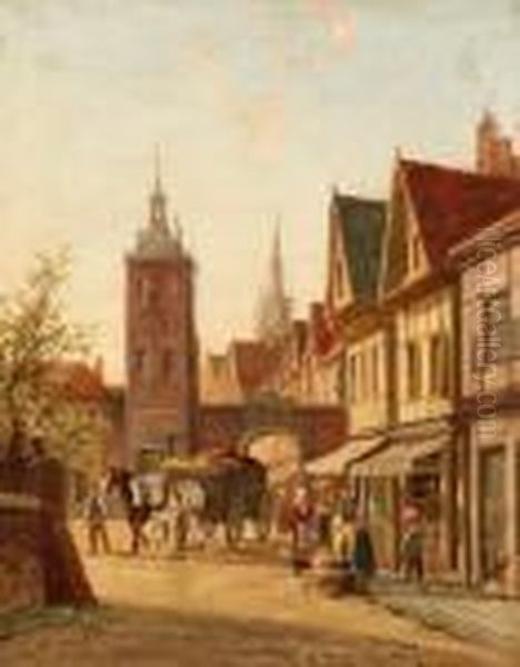 Genre Village Scene Oil Painting by William Raymond Dommersen