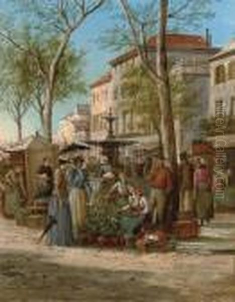 The Market Square, Grasse Oil Painting by William Raymond Dommersen