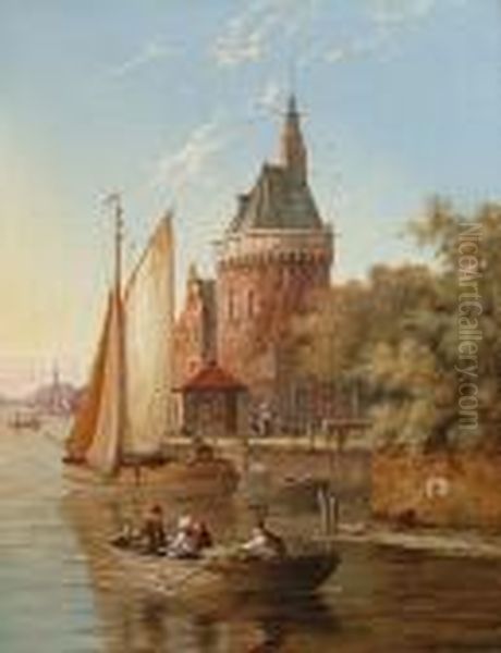 On The River Amstel, Amsterdam Oil Painting by William Raymond Dommersen