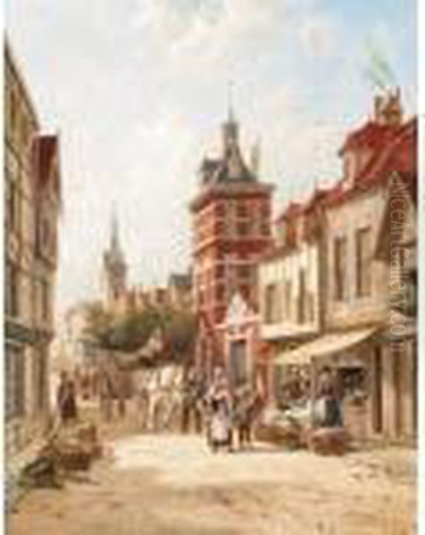 Dutch Street Scene Oil Painting by William Raymond Dommersen