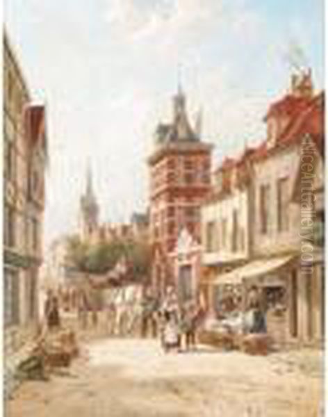 Dutch Street Scene Oil Painting by William Raymond Dommersen