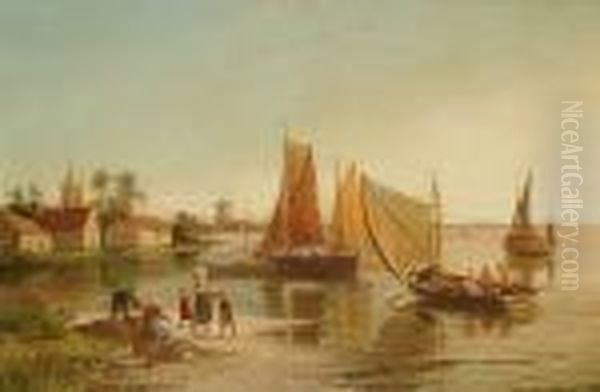 A View Of An Estuary Oil Painting by William Raymond Dommersen