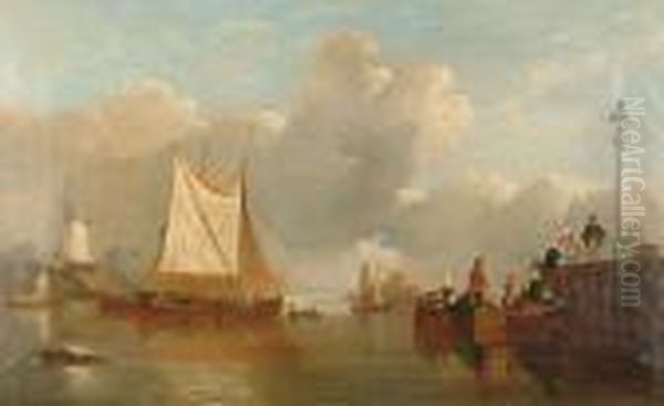 Landing The Passengers Off The Dort Ferry Oil Painting by William Raymond Dommersen