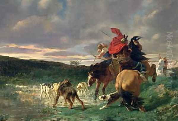 Merovingians attacking a Wild Dog Oil Painting by Evariste Vital Luminais