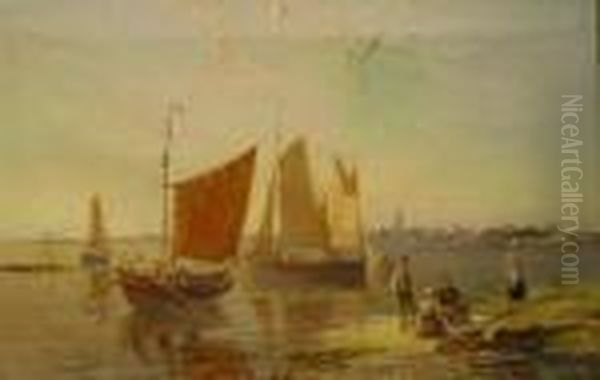 Fishing Boats On The Scheldt Oil Painting by William Raymond Dommersen