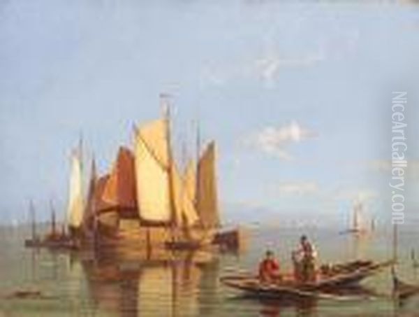 Fishing Boats On The Zuider Zee, Holland Oil Painting by William Raymond Dommersen