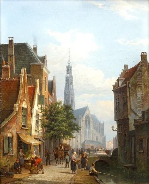 Amsterdam With The Westerkerk In The Background Oil Painting by Pieter Cornelis Dommershuijzen