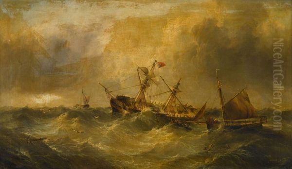 An English Ship In Distress Oil Painting by Pieter Cornelis Dommershuijzen