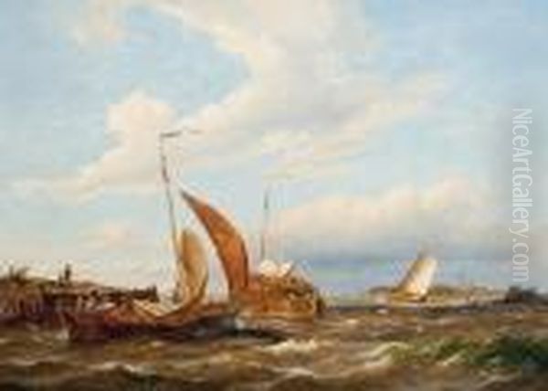 Dutch Fishing Smacks Oil Painting by Pieter Cornelis Dommershuijzen