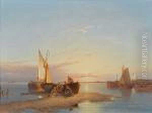 Eemness On The Zuiderzee, Holland Oil Painting by Pieter Cornelis Dommershuijzen