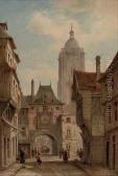 Rouen Street Scene Oil Painting by Pieter Cornelis Dommershuijzen